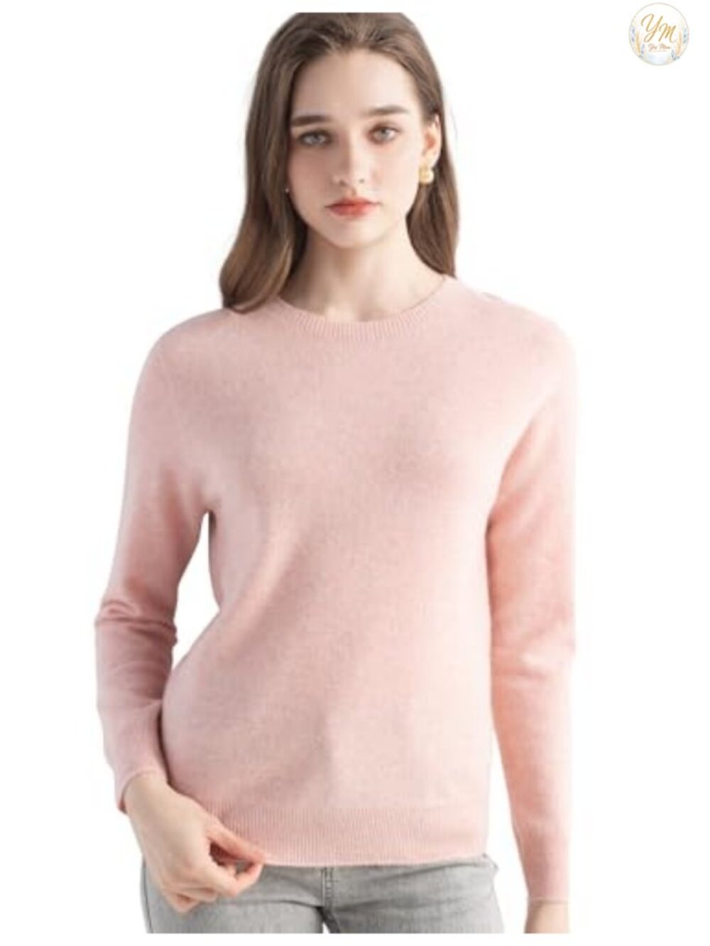 Women's 100% Pure Cashmere Crew Neck Long Sleeve Seamless Pullover Sweater